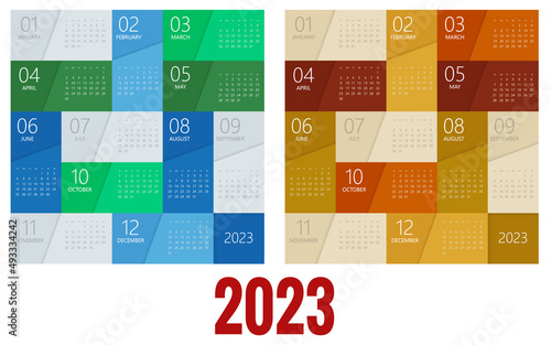 Calendar Planner for 2023. Calendar template for 2023. Stationery Design Print Template. Week Starts on Sunday.