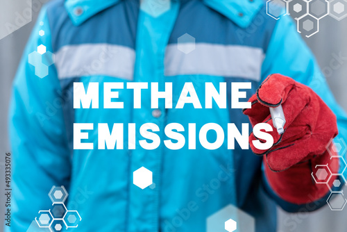 Concept of methane emissions. CH4 gas pollution. photo