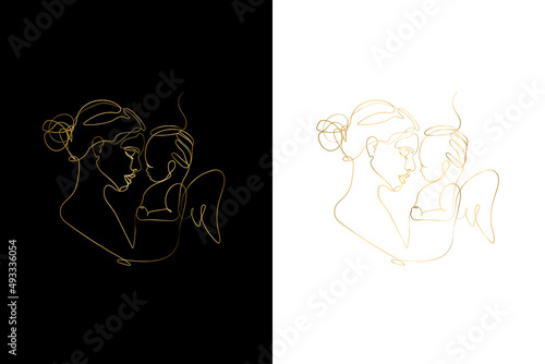 Mother Holding a Baby Print, Set Printable Nursery Gold Line Art, Mother and Baby Wall Line Art, Minimal Line Art, Mother and Child Line Drawing