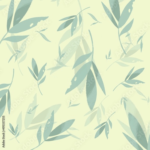 yellow background with the image of green leaves. Pattern