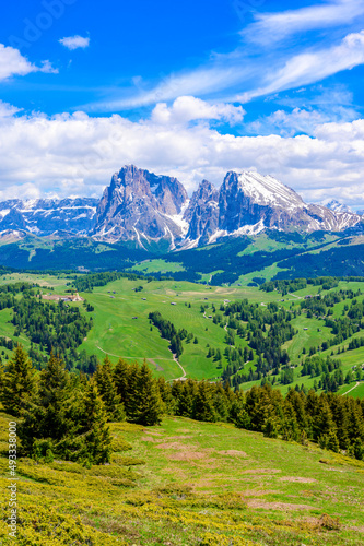 Seiser Alm or Alpe di Siusi - beautiful mountain scenery at Dolomites Alps - Trentino Alto Adige, South Tyrol, Italy - travel destination in Europe