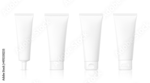 Set of blank realistic tubes on white background. Can be used for cosmetic  medical  gels  creams  shampoo and pastes.  Vector illustration. EPS10. 