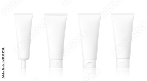Set of blank realistic tubes on white background. Can be used for cosmetic, medical, gels, creams, shampoo and pastes.  Vector illustration. EPS10.	
