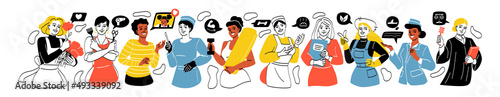 Set of smart strong women of different professions