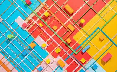 Colourful background from geometric shapes and net