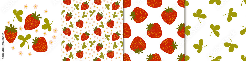 Vector seamless pattern. Sweet red fruit berry with flowers and leaves. Summer background for social media. Promotion of food market, local shops. For printing on paper and fabric, banners, wallpaper. Vector seamless pattern. Sweet red fruit berry with flowers and leaves. Summer background for social media. Promotion of food market, local shops. For printing on paper and fabric, banners, wallpaper.