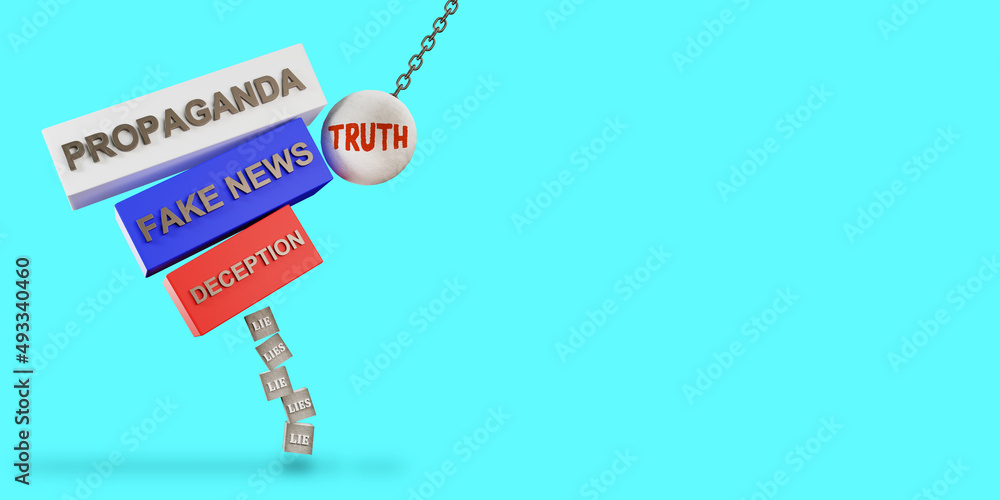 Φωτογραφία Truth knocking propaganda, fake news and deception off blocks of lies, 3D illust
