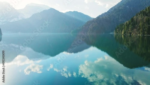 Beautiful alpine lake Ritsa between the mountains. National park photo