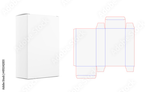 Folding cardboard packaging with layout. Great for placing your design. Vector illustration isolated on white backgroun. Can be use for food, medicine, cosmetic and etc. Ready for your design. EPS10.	