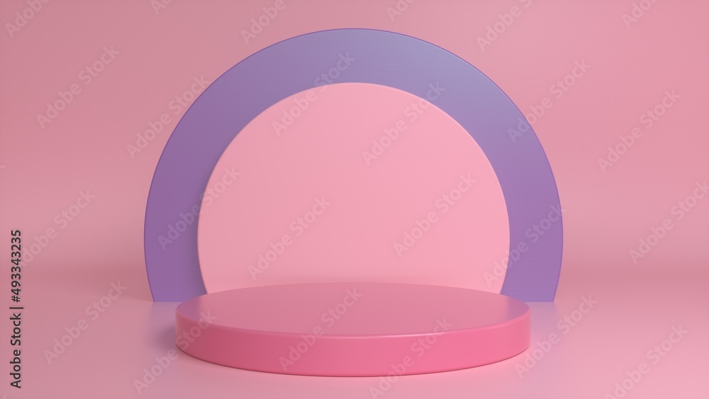 Pink podium, pedestal on a pink purple background. Blank showcase mockup with empty round stage. Abstract geometry background. Stage for advertising product display with copy space. 3d render Pink podium, pedestal on a pink purple background. Blank showcase mockup with empty round stage. Abstract geometry background. Stage for advertising product display with copy space. 3d render