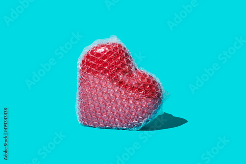 red heart wrapped in bubble wrap photo