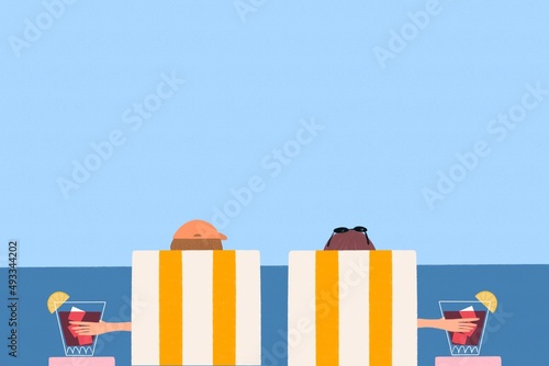 Couple on holiday at the beach illustration photo