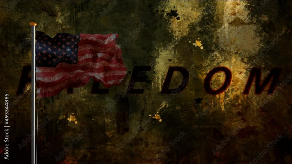 USA flag on pole against freedom text on grunge background USA flag on pole against freedom text on grunge background