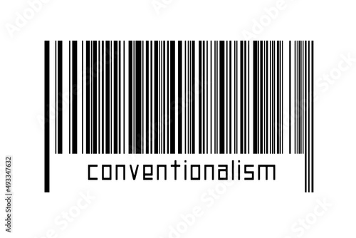 Barcode on white background with inscription conventionalism below photo