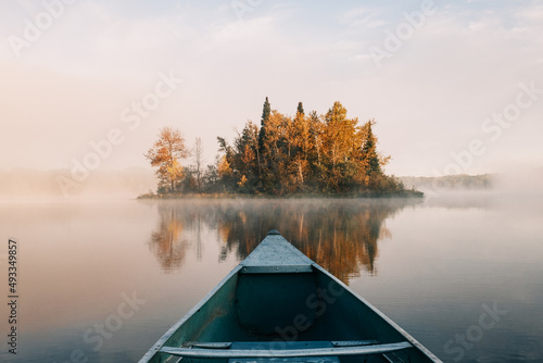Canoeing toward a small island