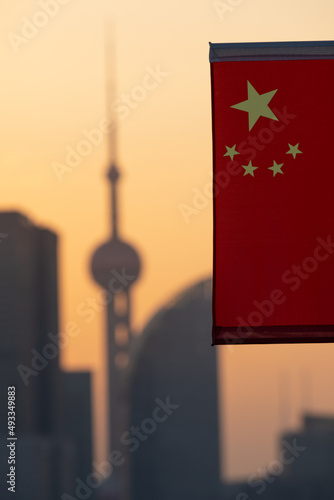 Flag of China with Oriental Pearl TV Tower photo