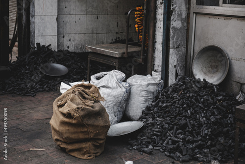 Sacks of coal. photo