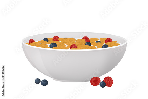 A bowl of corn flakes and berries