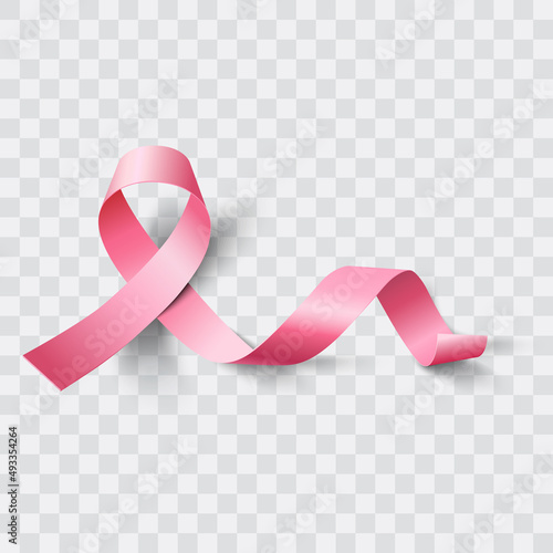 Pin ribbon. Symbol of breast cancer awareness. Vector realistic illustration.