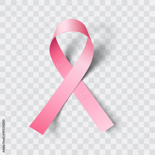 Pin ribbon. Symbol of breast cancer awareness. Vector realistic illustration.