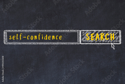 Chalk sketch of browser window with search form and inscription self-confidence photo