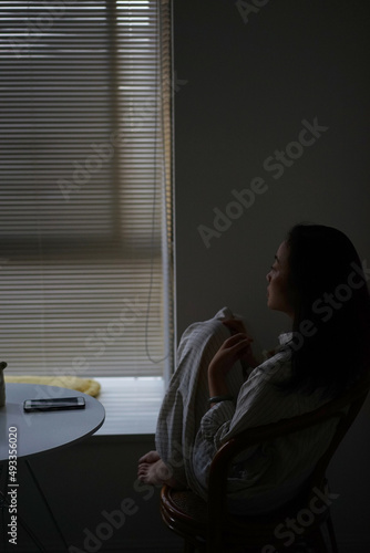 Closeup Asian woman sitting quietly 