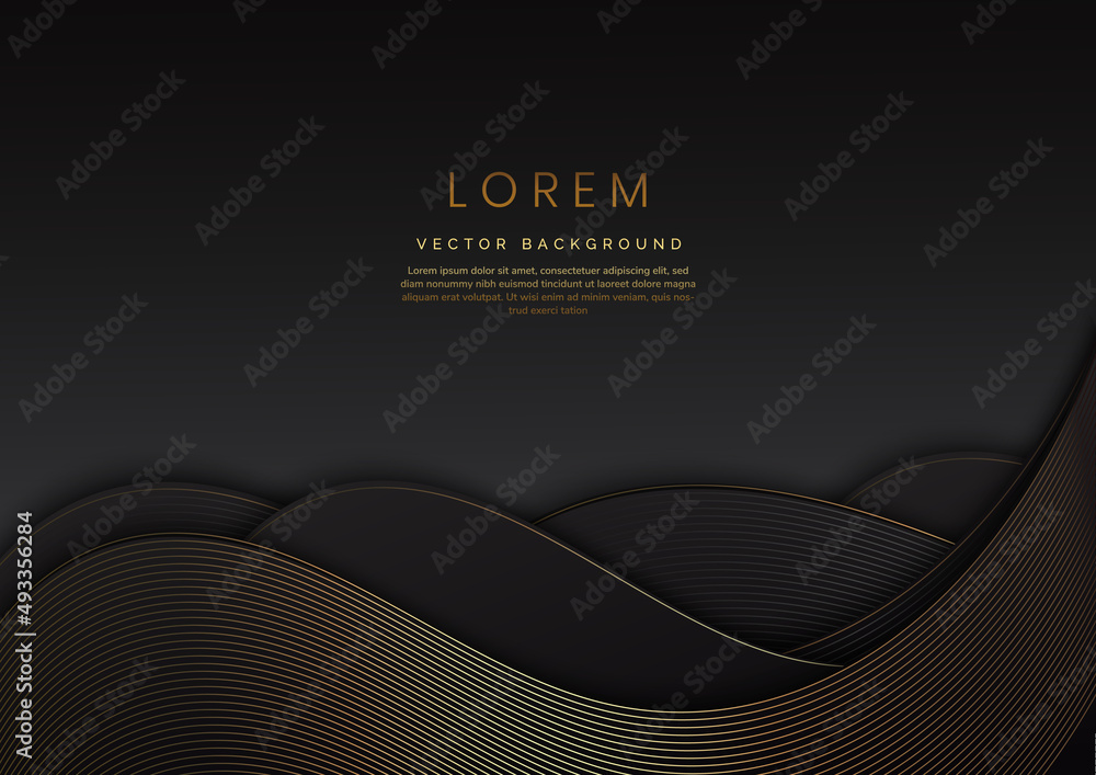 3D modern luxury template design black and grey curved shape and golden ...