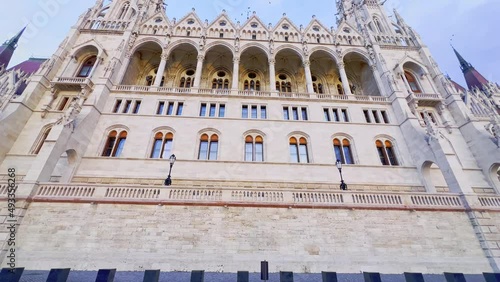 Panorama of Parliament from Jozsef Antall embankment, Budapest, Hungary photo