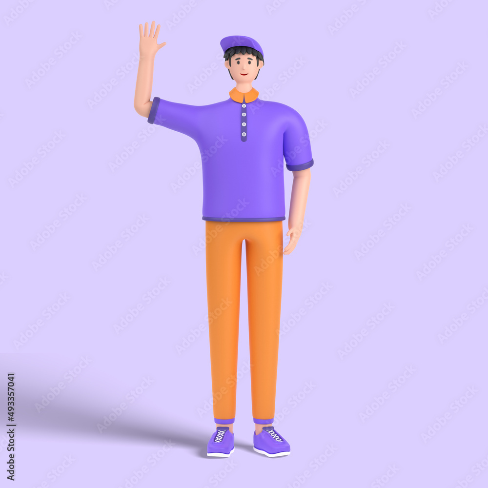 3d male character saying hello with waving hand 3d male character saying hello with waving hand