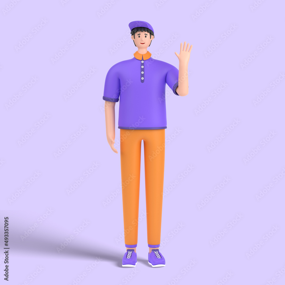 3d male character saying hello with waving hand 3d male character saying hello with waving hand