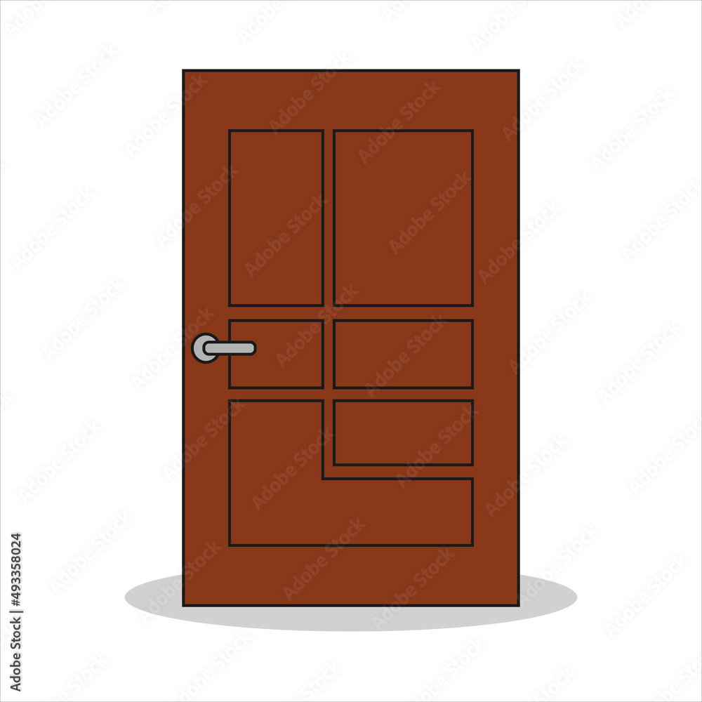 Wooden door in flat cartoon style. Vector illustration Wooden door in flat cartoon style. Vector illustration
