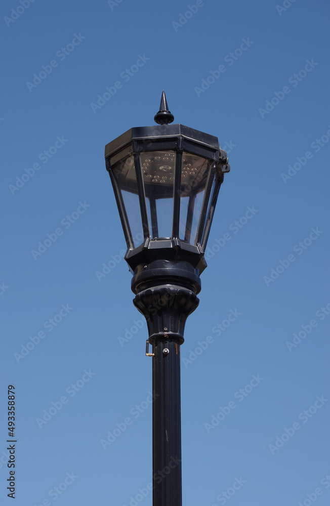Top part of a modern LED street lamp in retro style look