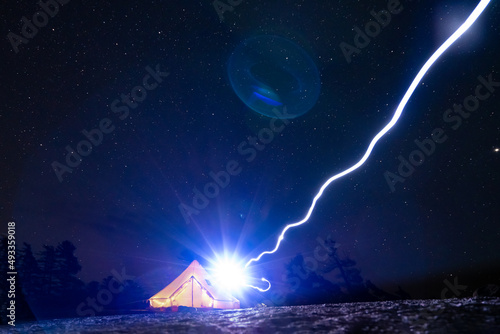 Light Painting Lightining Strike Tent on Wilderness Campsite photo