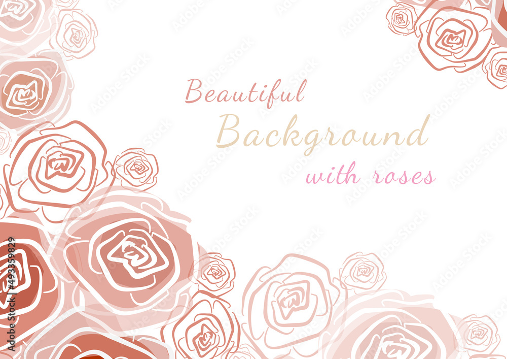 Watercolor provence Background. Pink and red rose on white background.