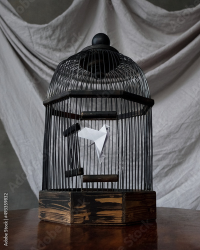 Paper bird in a cage
