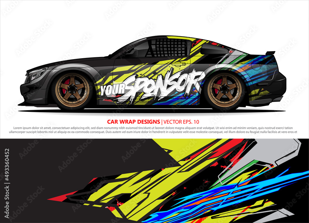 Race car wrap design vector for vehicle vinyl sticker and automotive decal livery Race car wrap design vector for vehicle vinyl sticker and automotive decal livery