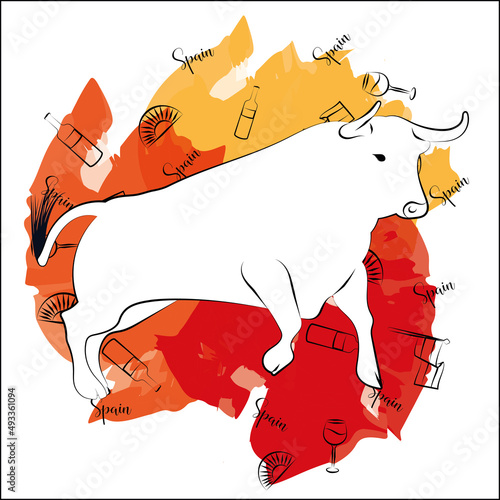 Isolated bull animal on a colored spanish background Spain concept Vector