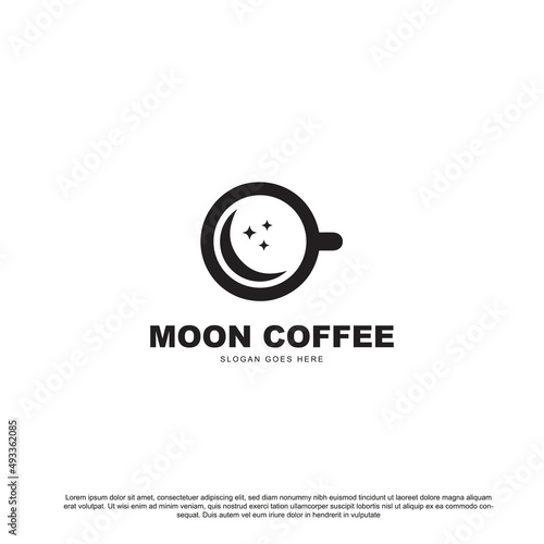 crescent moon coffee cafe logo, coffee shop logo template.