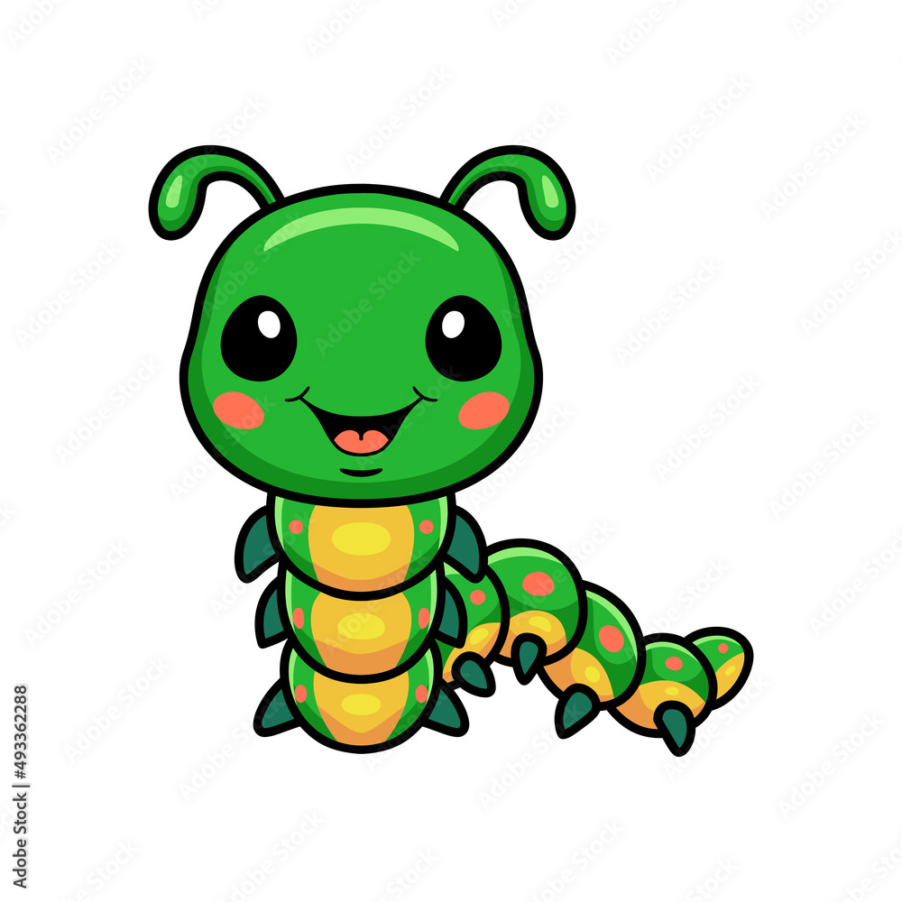 Fototapeta premium Cute little caterpillar cartoon character
