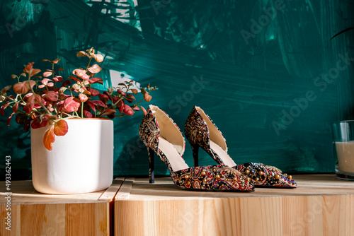 Elegant high heels on furniture