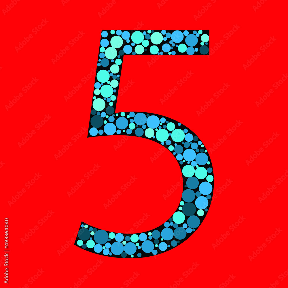 Vector Sign number 5 in the red background. number fill with the circle shapes. vector illustration. eps 10 Vector Sign number 5 in the red background. number fill with the circle shapes. vector illustration. eps 10