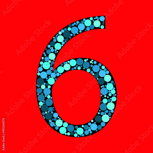 Vector Sign number 6 in the red background. number fill with the circle shapes. vector illustration. eps 10