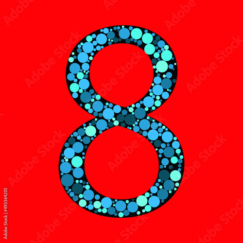 Vector Sign number 8 in the red background. number fill with the circle shapes. vector illustration. eps 10