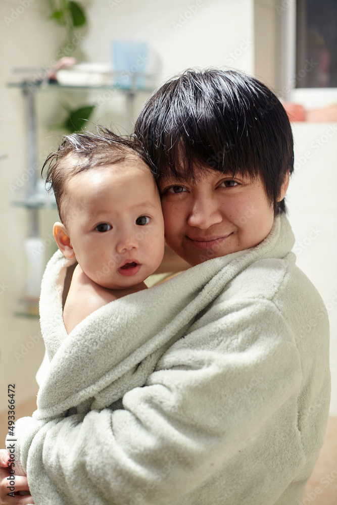 Asian little baby with mother

