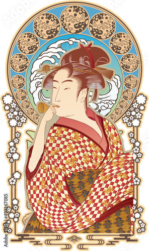 ビードロを吹く娘 カラフル　和風ゴシックバージョン	
