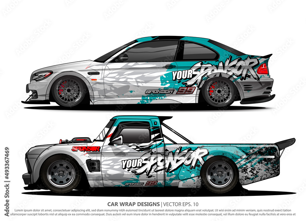 Race car wrap design vector for vehicle vinyl sticker and automotive decal livery
Race car wrap design vector for vehicle vinyl sticker and automotive decal livery