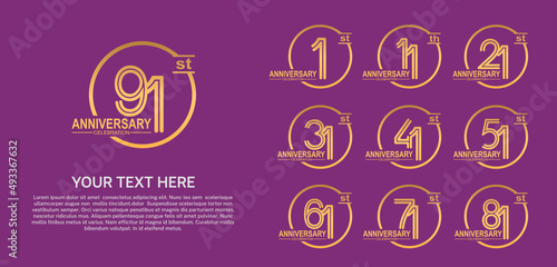 set anniversary logotype premium collection golden color multiple line with circle style