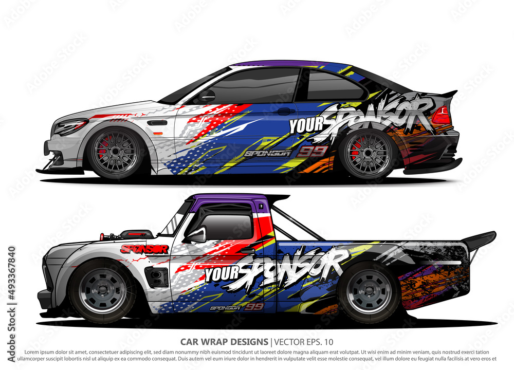 Race car wrap design vector for vehicle vinyl sticker and automotive decal livery
Race car wrap design vector for vehicle vinyl sticker and automotive decal livery