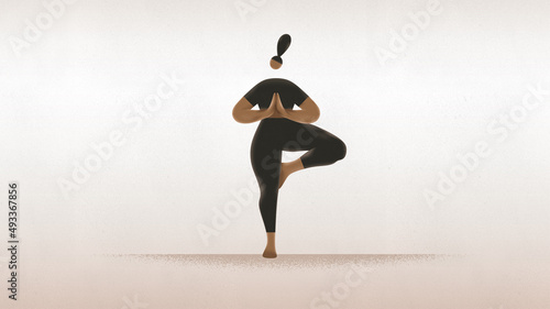 Black woman doing yoga. Tree pose asana photo