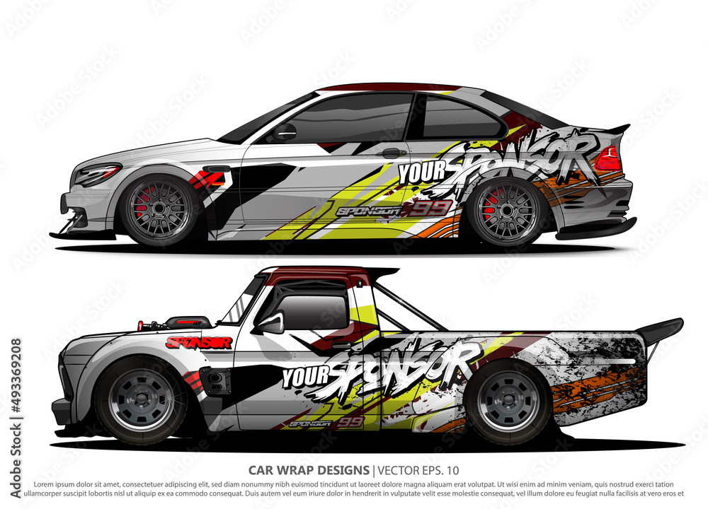 Race car wrap design vector for vehicle vinyl sticker and automotive decal livery
Race car wrap design vector for vehicle vinyl sticker and automotive decal livery